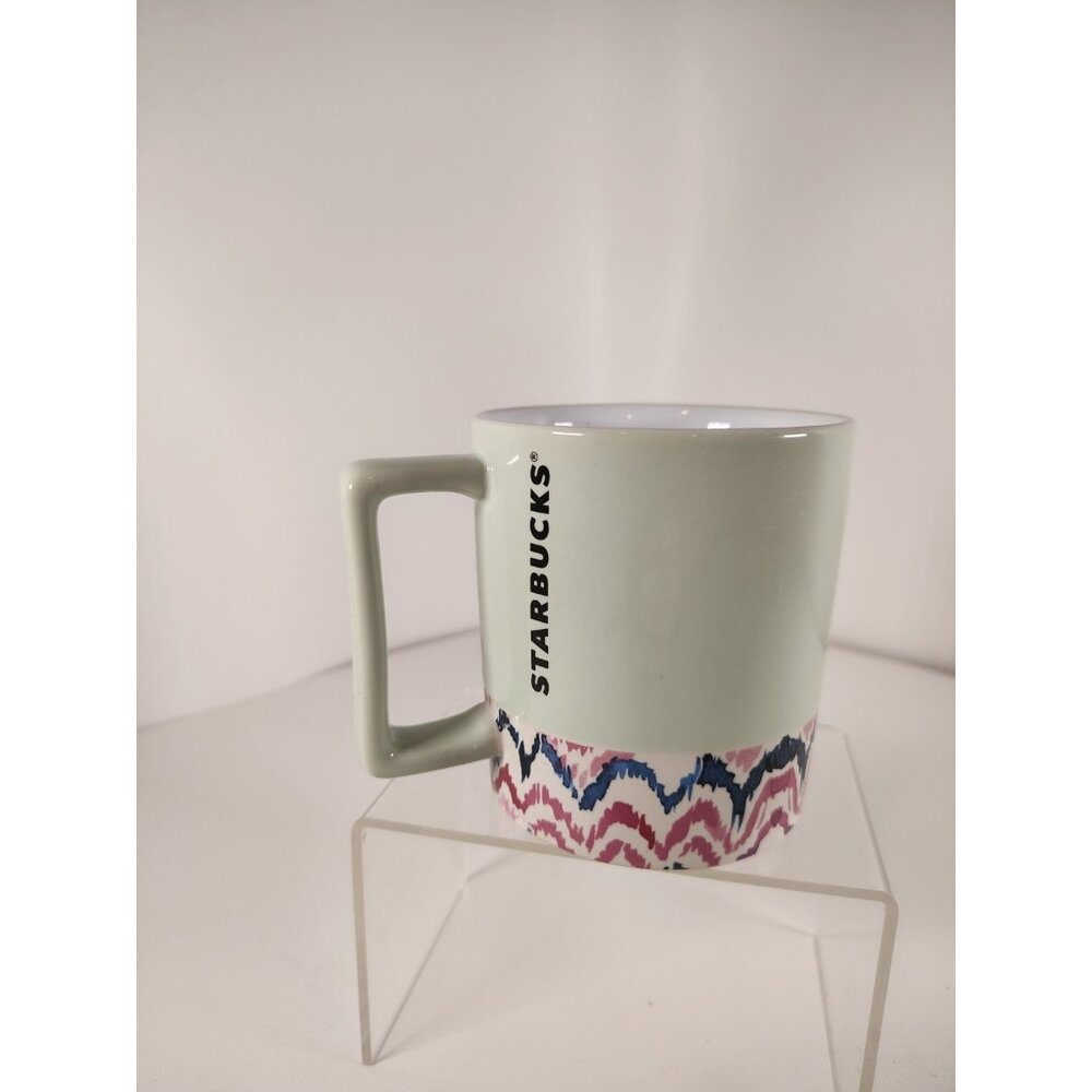 Starbucks 2017 Valentine Collection Ikat Coffee Mug, Mint Green w/ Design, 12 oz